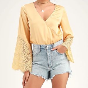 Lulus Promising Penny Satin Long Sleeve Bodysuit